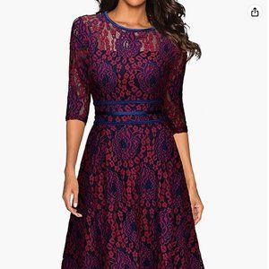 Miusol Womens Vintage Floral Lace 2/3 Sleeve Cocktail Evening Party Dress